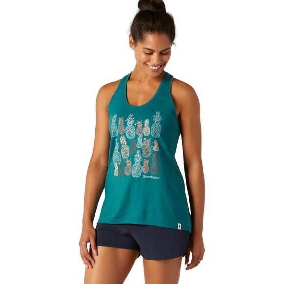 Smartwool Tops - Smartwool Merino Sport 150 Bunch of Pineapples Racerback Tank | Dark Green | Med